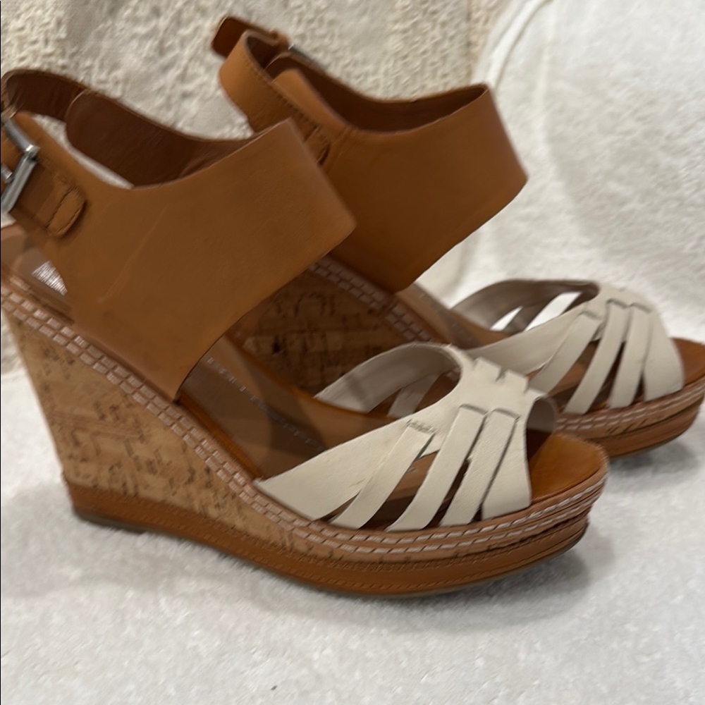 Dolce Vita Tan and Cream Wedge Sandals with Cork Heel